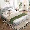 White King Linen Upholstered Storage Platform Bed Frame With Headboard