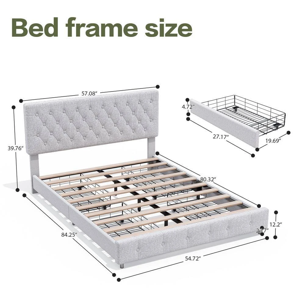 White Full Linen Upholstered Storage Platform Bed Frame With Headboard 2 White Full Linen Upholstered Storage Platform Bed Frame With Headboard - Image 2