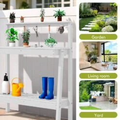 45.5 In. H X 34.8 In. W X 17.7 In. D White HDPE Potting Bench Table, Multi-Purpose Plant And Storage Shelf -More Furniture Store white jearey potting benches and tables jyyygzt wh 1f 1000