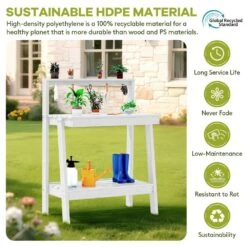 45.5 In. H X 34.8 In. W X 17.7 In. D White HDPE Potting Bench Table, Multi-Purpose Plant And Storage Shelf -More Furniture Store white jearey potting benches and tables jyyygzt wh 44 1000