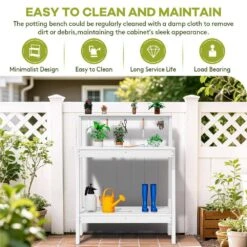 45.5 In. H X 34.8 In. W X 17.7 In. D White HDPE Potting Bench Table, Multi-Purpose Plant And Storage Shelf -More Furniture Store white jearey potting benches and tables jyyygzt wh 76 1000