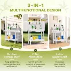 45.5 In. H X 34.8 In. W X 17.7 In. D White HDPE Potting Bench Table, Multi-Purpose Plant And Storage Shelf -More Furniture Store white jearey potting benches and tables jyyygzt wh c3 1000