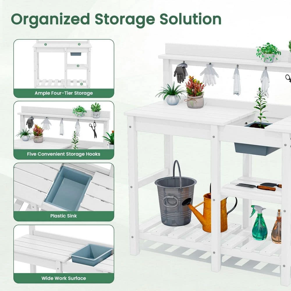 40.94 In. W X 47.24 In. H White HDPE Weather-Resistant Garden Potting Bench Table With Storage Shelf 4 40.94 In. W X 47.24 In. H White HDPE Weather-Resistant Garden Potting Bench Table With Storage Shelf - Image 4