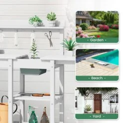 40.94 In. W X 47.24 In. H White HDPE Weather-Resistant Garden Potting Bench Table With Storage Shelf 12 40.94 In. W X 47.24 In. H White HDPE Weather-Resistant Garden Potting Bench Table With Storage Shelf -More Furniture Store white jearey potting benches and tables yygzt wh 44 1000