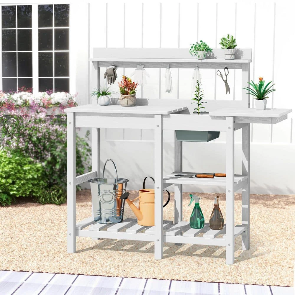 40.94 In. W X 47.24 In. H White HDPE Weather-Resistant Garden Potting Bench Table With Storage Shelf 2 40.94 In. W X 47.24 In. H White HDPE Weather-Resistant Garden Potting Bench Table With Storage Shelf - Image 2