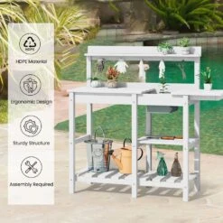 40.94 In. W X 47.24 In. H White HDPE Weather-Resistant Garden Potting Bench Table With Storage Shelf 13 40.94 In. W X 47.24 In. H White HDPE Weather-Resistant Garden Potting Bench Table With Storage Shelf -More Furniture Store white jearey potting benches and tables yygzt wh fa 1000