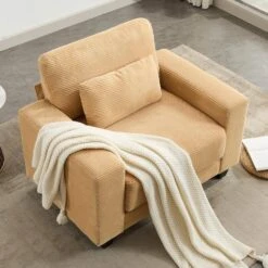 Modern Yellow Corduroy Enlarged Seat Accent Armchair With Pillow For Living -More Furniture Store yellow jearey accent chairs dxrjysfy yellow 31 1000