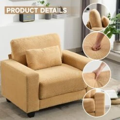 Modern Yellow Corduroy Enlarged Seat Accent Armchair With Pillow For Living -More Furniture Store yellow jearey accent chairs dxrjysfy yellow 4f 1000