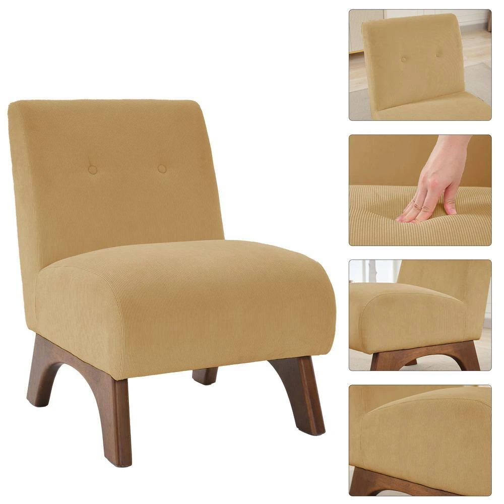 Modern Corduroy Solid Wood Yellow Lounge Armless Chair 6 Modern Corduroy Solid Wood Yellow Lounge Armless Chair - Image 6