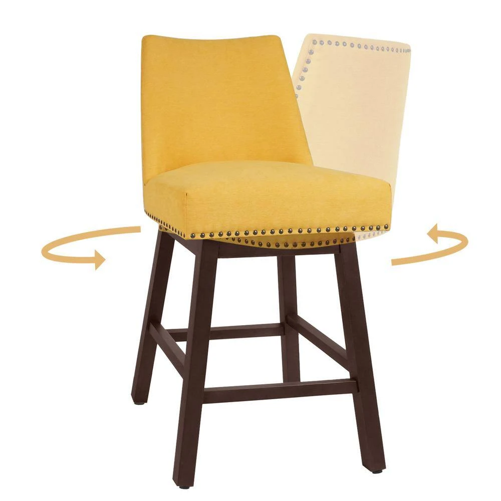 29.53 In Back Swivel Velvet Yellow Bar Stool With Rubber Wood Frame (Set Of 2) 4 29.53 In Back Swivel Velvet Yellow Bar Stool With Rubber Wood Frame (Set Of 2) - Image 4