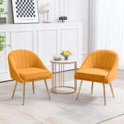 Biscuit Yellow Upholstered Outdoor Dining Chair With Tufted Back (Set Of 2)