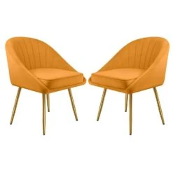 Biscuit Yellow Upholstered Outdoor Dining Chair With Tufted Back (Set Of 2) -More Furniture Store yellow jearey dining chairs e011 02sc ye 66 1000