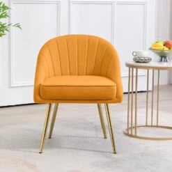 Biscuit Yellow Upholstered Outdoor Dining Chair With Tufted Back (Set Of 2) -More Furniture Store yellow jearey dining chairs e011 02sc ye c3 1000