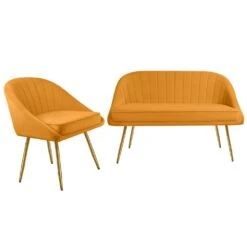 Atye 2 Piece Yellow Living Room Velvet Loveseat And Accent Chair Set -More Furniture Store yellow jearey living room sets sry dry ye 31 1000