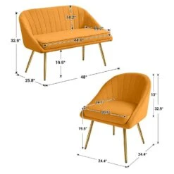 Atye 2 Piece Yellow Living Room Velvet Loveseat And Accent Chair Set -More Furniture Store yellow jearey living room sets sry dry ye 66 1000