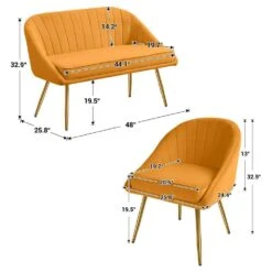 3-Piece Living Room Set With Brushed Velvet In Yellow -More Furniture Store yellow jearey living room sets tz 4 ye 66 1000