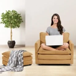 Modern Yellow Corduroy Loveseat With Two Pillows For Living -More Furniture Store yellow jearey loveseats e46sf 2 ye 31 1000