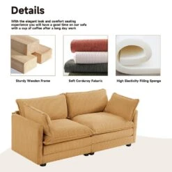 Modern Yellow Corduroy Loveseat With Two Pillows For Living -More Furniture Store yellow jearey loveseats e46sf 2 ye 4f 1000
