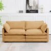 Modern Yellow Corduroy Loveseat With Two Pillows For Living