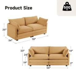 Modern Yellow Corduroy Loveseat With Two Pillows For Living -More Furniture Store yellow jearey loveseats e46sf 2 ye 66 1000