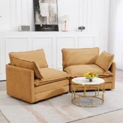 Modern Yellow Corduroy Loveseat With Two Pillows For Living -More Furniture Store yellow jearey loveseats e46sf 2 ye c3 1000