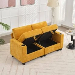 Modern 64.6 In Yellow Chenille Storage Loveseat With Cup Holder And Ottoman For Living -More Furniture Store yellow jearey loveseats xnecw 2 gold 4f 1000
