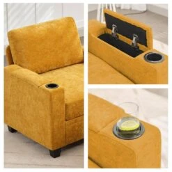 Modern 64.6 In Yellow Chenille Storage Loveseat With Cup Holder And Ottoman For Living -More Furniture Store yellow jearey loveseats xnecw 2 gold c3 1000