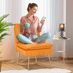 Yellow 1-Piece Armless Upholstered Leisure Tight Back Accent Side Chair With Cushion 15 Yellow 1-Piece Armless Upholstered Leisure Tight Back Accent Side Chair With Cushion -More Furniture Store yellow jearey ottomans e11xxy hd ye 31 1000