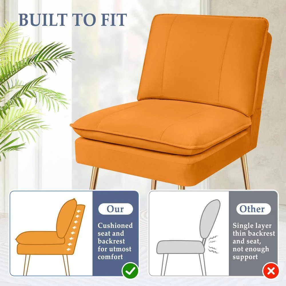 Yellow 1-Piece Armless Upholstered Leisure Tight Back Accent Side Chair With Cushion 4 Yellow 1-Piece Armless Upholstered Leisure Tight Back Accent Side Chair With Cushion - Image 4