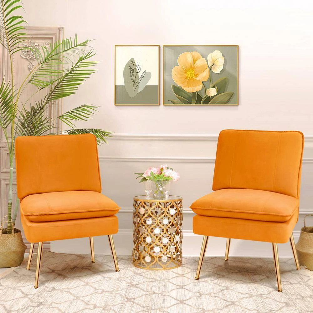 Yellow 1-Piece Armless Upholstered Leisure Tight Back Accent Side Chair With Cushion 2 Yellow 1-Piece Armless Upholstered Leisure Tight Back Accent Side Chair With Cushion - Image 2