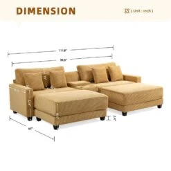 Laibai 111.81 In. Square Arm 4-Piece Velvet Modular Sectional Sofa In Yellow With Cup Holder And Ottoman 11 Laibai 111.81 In. Square Arm 4-Piece Velvet Modular Sectional Sofa In Yellow With Cup Holder And Ottoman -More Furniture Store yellow jearey sectional sofas dxrabcd yellow 4f 1000