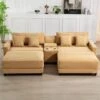 Laibai 111.81 In. Square Arm 4-Piece Velvet Modular Sectional Sofa In Yellow With Cup Holder And Ottoman