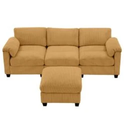 85.37 In. Corduroy Modular Rectangular Yellow Sectional Sofa With Ottoman For Living Room And Spacious Space -More Furniture Store yellow jearey sectional sofas dxrzjsf4 yellow 76 1000