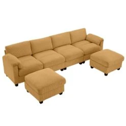 114.96 In Corduroy Modular U-Shaped Yellow Sectional Sofa With 2-Ottomans For Living Room And Spacious Space -More Furniture Store yellow jearey sectional sofas dxrzjsf6 yellow 44 1000