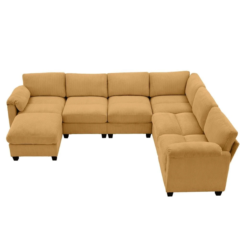 115 In. Corduroy Modular L-Shaped Yellow 7-Seat Sectional Sofa For Living Room And Spacious Space 5 115 In. Corduroy Modular L-Shaped Yellow 7-Seat Sectional Sofa For Living Room And Spacious Space - Image 5