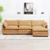 112 In. W 4-Piece Modern Straight Arm Corduroy Fabric L-Shaped Sectional Sofa With Ottoman In Yellow