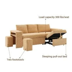 90.94in. Yellow Corduroy Upholstered L-Shaped Sleeper Sectional Sofa With Storage And Removable Ottomans For Living Room -More Furniture Store yellow jearey sectional sofas lsbsf yellow 1f 1000
