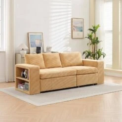 90.94in. Yellow Corduroy Upholstered L-Shaped Sleeper Sectional Sofa With Storage And Removable Ottomans For Living Room -More Furniture Store yellow jearey sectional sofas lsbsf yellow 66 1000