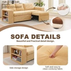 90.94in. Yellow Corduroy Upholstered L-Shaped Sleeper Sectional Sofa With Storage And Removable Ottomans For Living Room -More Furniture Store yellow jearey sectional sofas lsbsf yellow 76 1000