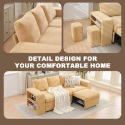 90.94in. Yellow Corduroy Upholstered L-Shaped Sleeper Sectional Sofa With Storage And Removable Ottomans For Living Room -More Furniture Store yellow jearey sectional sofas lsbsf yellow fa 1000