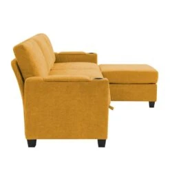 Modern 91 In. Yellow Chenille Square Arm L-Shaped Storage Sofa With Cup Holder And Ottoman For Living -More Furniture Store yellow jearey sofas couches xnecw 3 gold 1f 1000