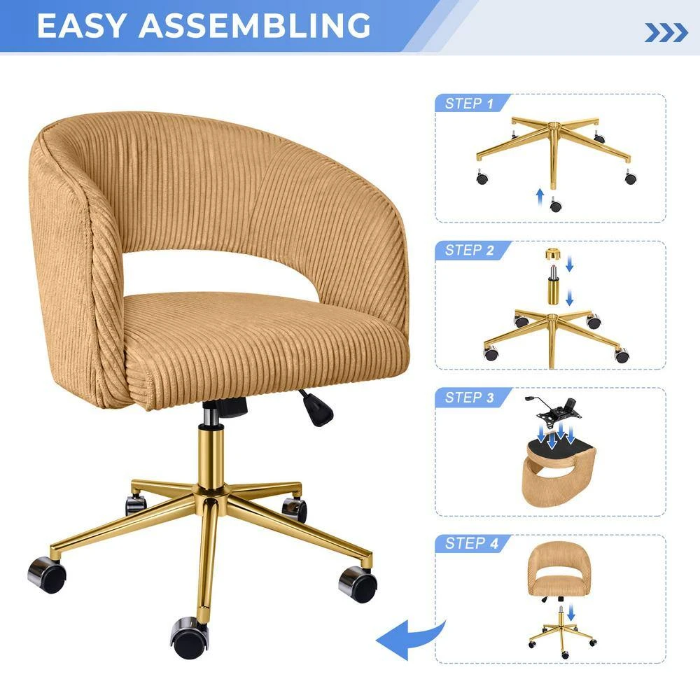 Yellow Modern Swivel And Adjustable Task Chair Tufted Office Chair With Gold Base 6 Yellow Modern Swivel And Adjustable Task Chair Tufted Office Chair With Gold Base - Image 6