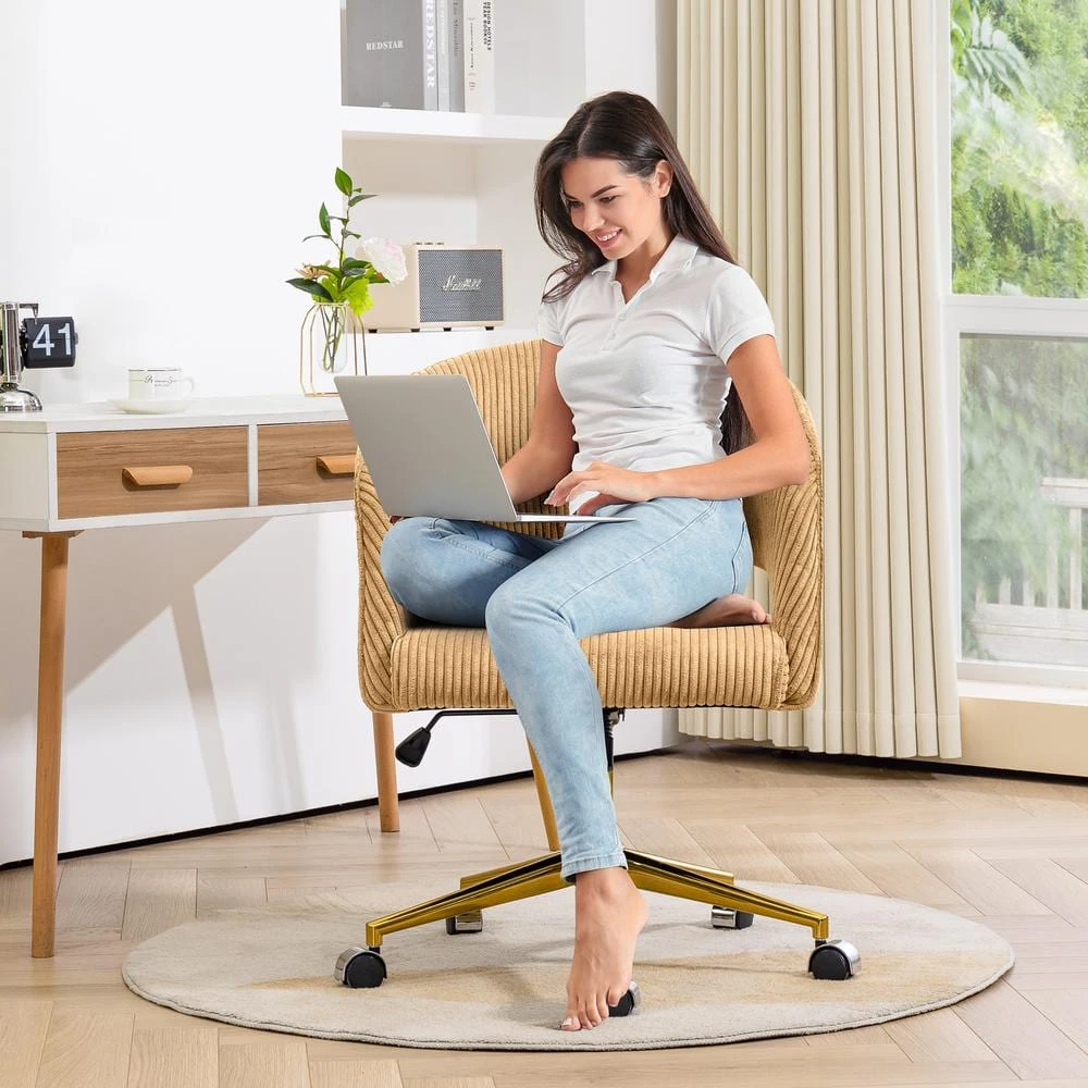 Yellow Modern Swivel And Adjustable Task Chair Tufted Office Chair With Gold Base 8 Yellow Modern Swivel And Adjustable Task Chair Tufted Office Chair With Gold Base - Image 8