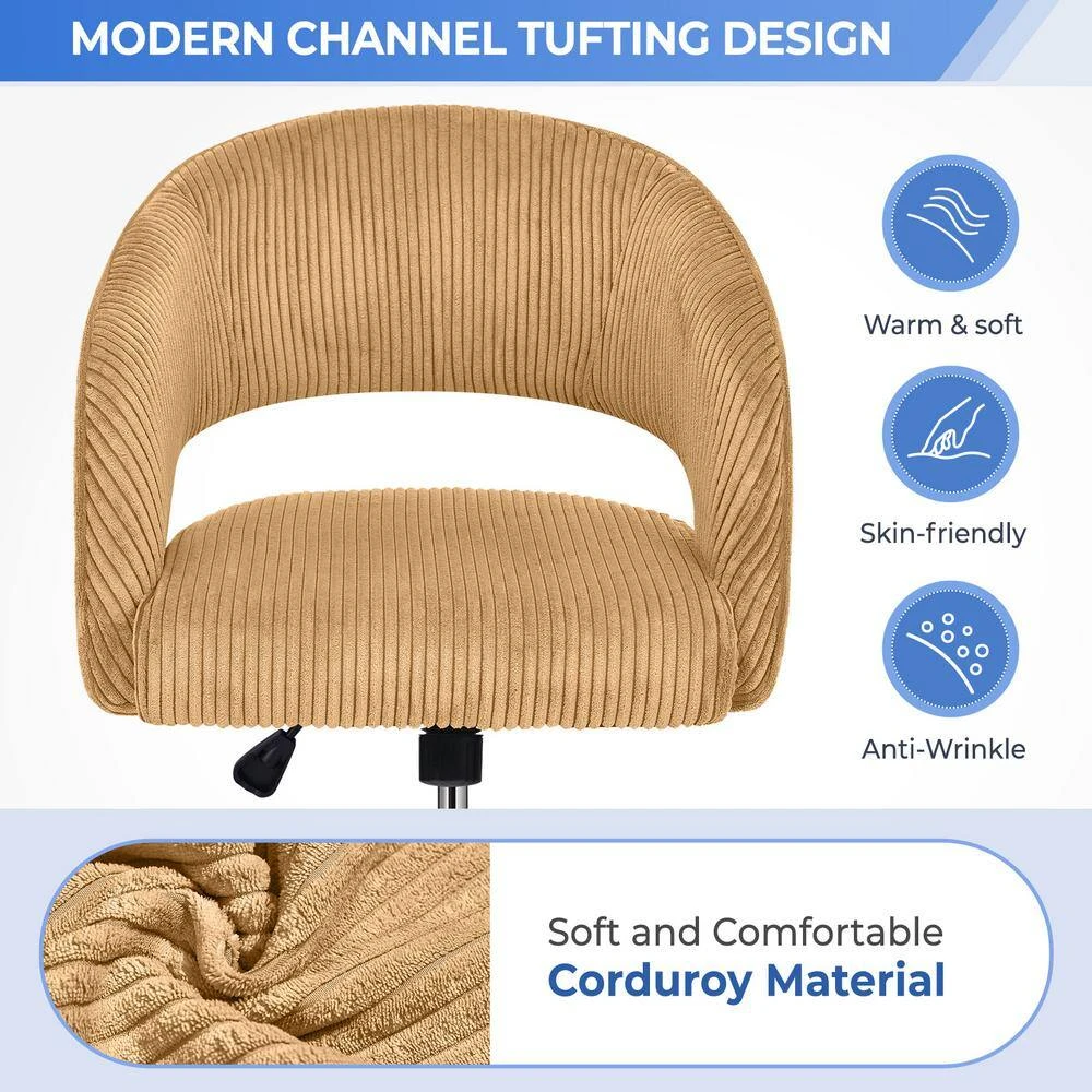 Yellow Modern Swivel And Adjustable Task Chair Tufted Office Chair With Gold Base 7 Yellow Modern Swivel And Adjustable Task Chair Tufted Office Chair With Gold Base - Image 7