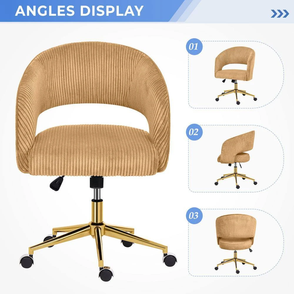 Yellow Modern Swivel And Adjustable Task Chair Tufted Office Chair With Gold Base 3 Yellow Modern Swivel And Adjustable Task Chair Tufted Office Chair With Gold Base - Image 3