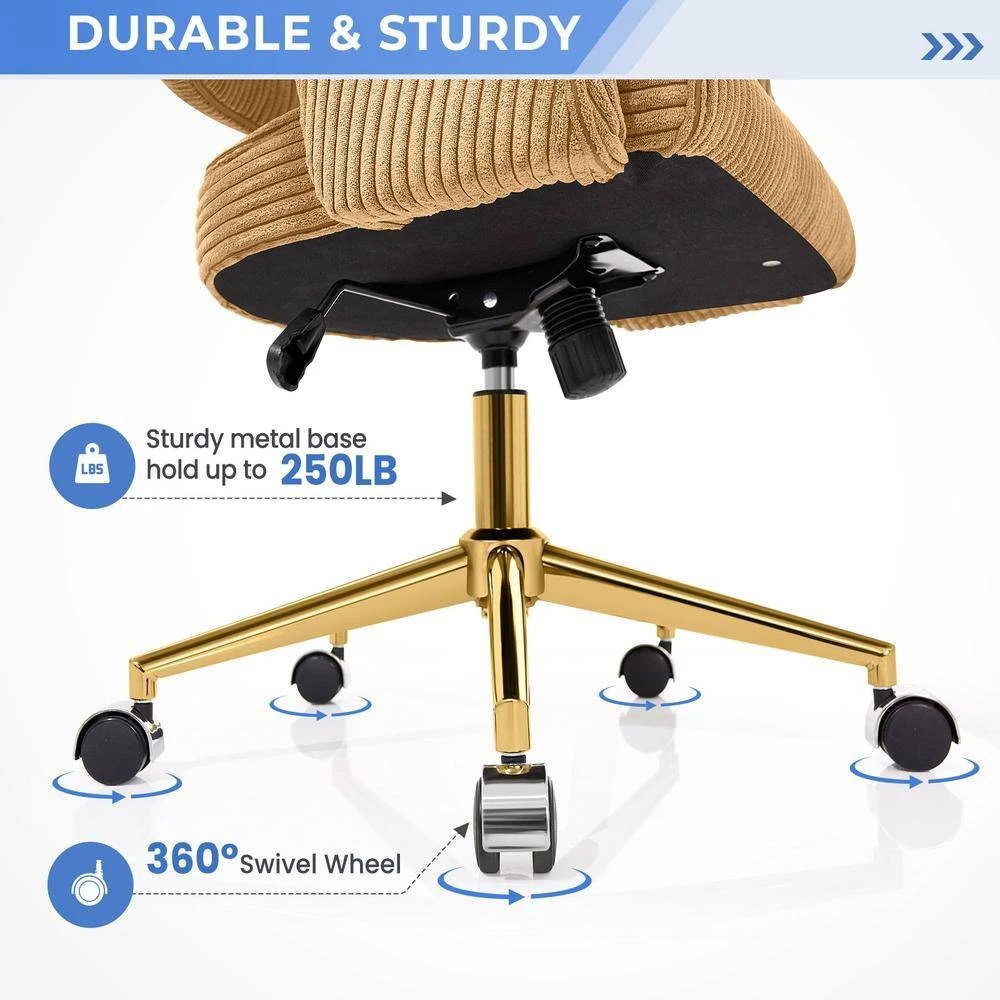 Yellow Modern Swivel And Adjustable Task Chair Tufted Office Chair With Gold Base 4 Yellow Modern Swivel And Adjustable Task Chair Tufted Office Chair With Gold Base - Image 4