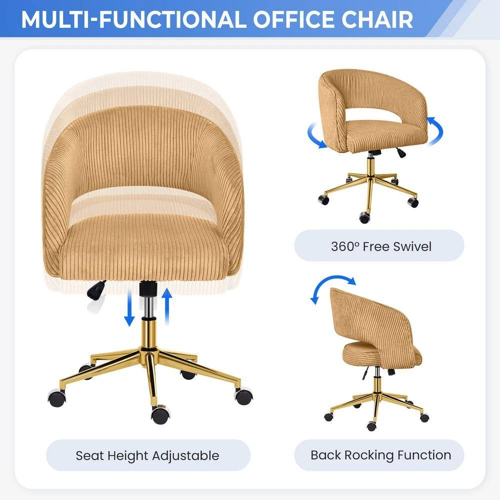 Yellow Modern Swivel And Adjustable Task Chair Tufted Office Chair With Gold Base 2 Yellow Modern Swivel And Adjustable Task Chair Tufted Office Chair With Gold Base - Image 2